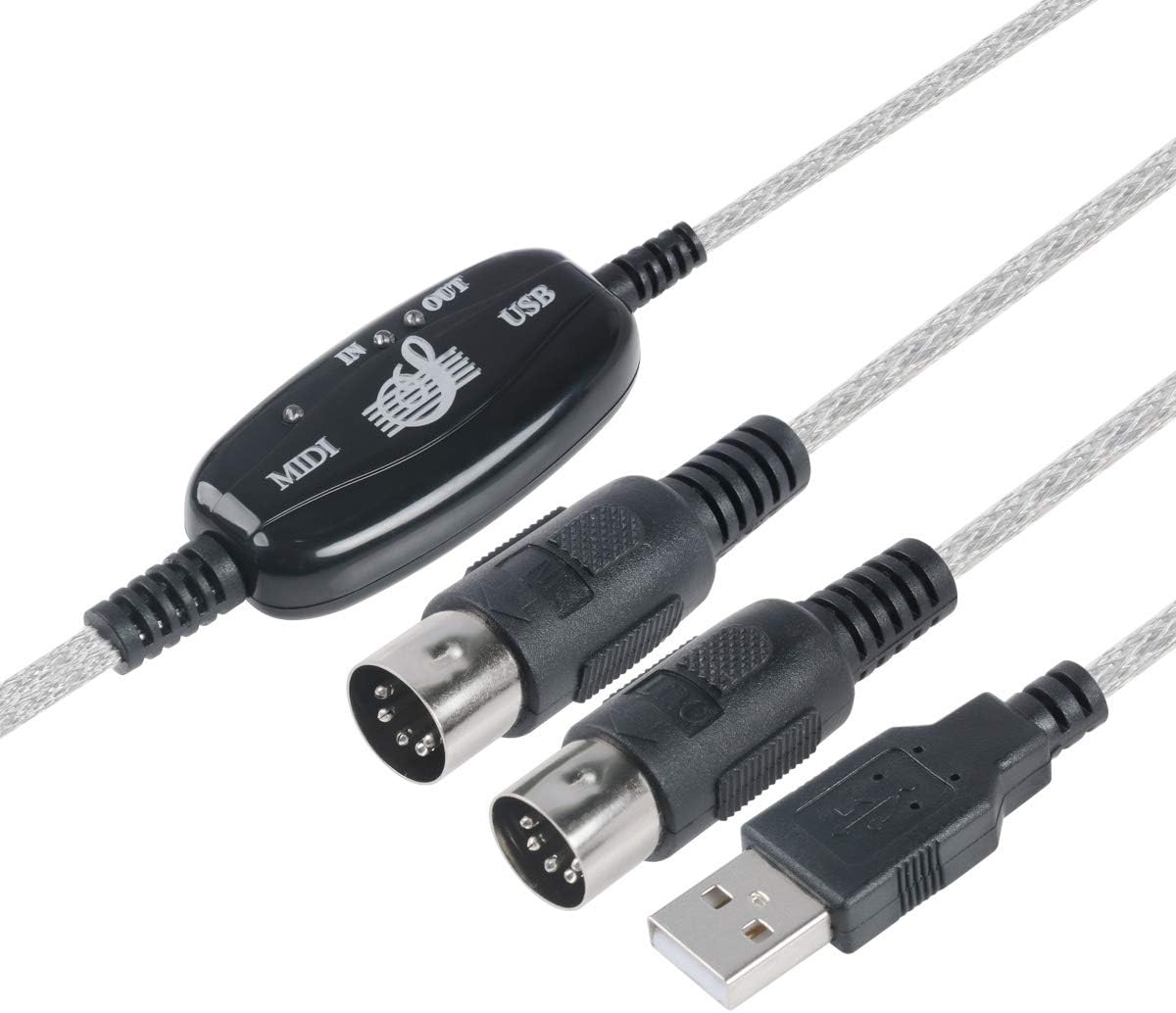 TENINYU USB to MIDI Cable Converter 2 in 1 PC to Synthesizer Music Studio Keyboard Interface Wire Plug Controller Adapter Cord 16 Channels Supports
