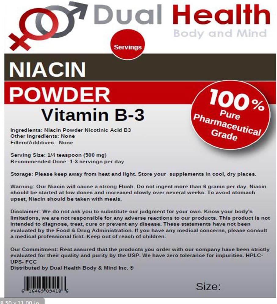 Niacin Powder (5.5 lbs - 2.5 kilograms) Vitamin B3 Bulk Supplement Immediate Release with Flush Nicotinic Acid Non-GMO, Vegan