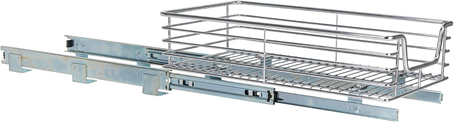 Household Essentials Glidez 2‑Tier Multipurpose Chrome‑Plated Steel Pull‑Out/Slide‑Out Under Cabinet Organizer, Chrome Finish