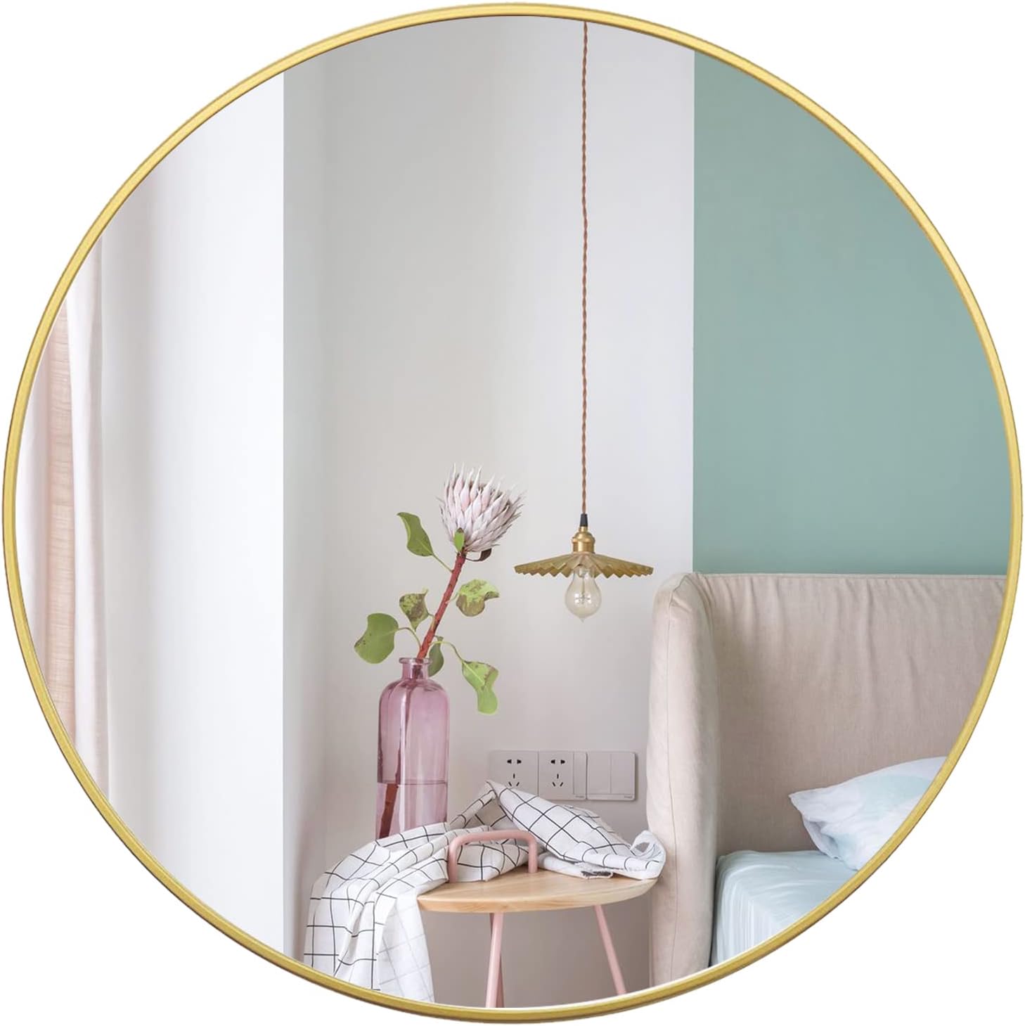 Growsun Black Round Mirror 24 inch, Wall Mounted Circle Mirror, Metal Framed Mirror for Bathroom Vanity, Bedroom Home Decor Mirros