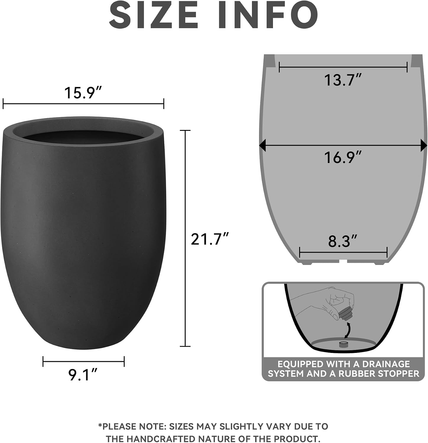 Kante Tall Concrete Planter 21.7" Modern White Floor Pot for Indoor Outdoor