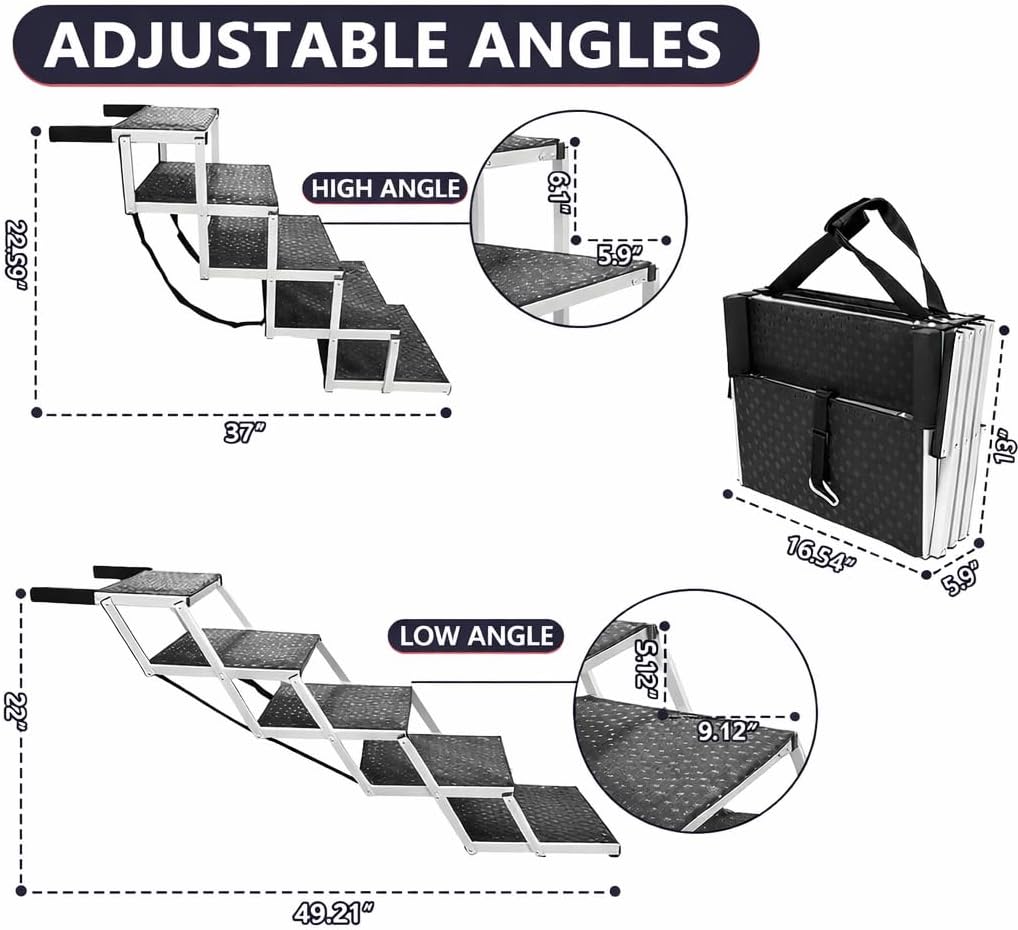 Dog Ramps for Small & Big Dogs Portable Folding Pet Stairs with Nonslip Surface Foldable Truck Ramp Stairs for Car, SUV and Trucks, Supports Up to 250LBS, 6 Steps