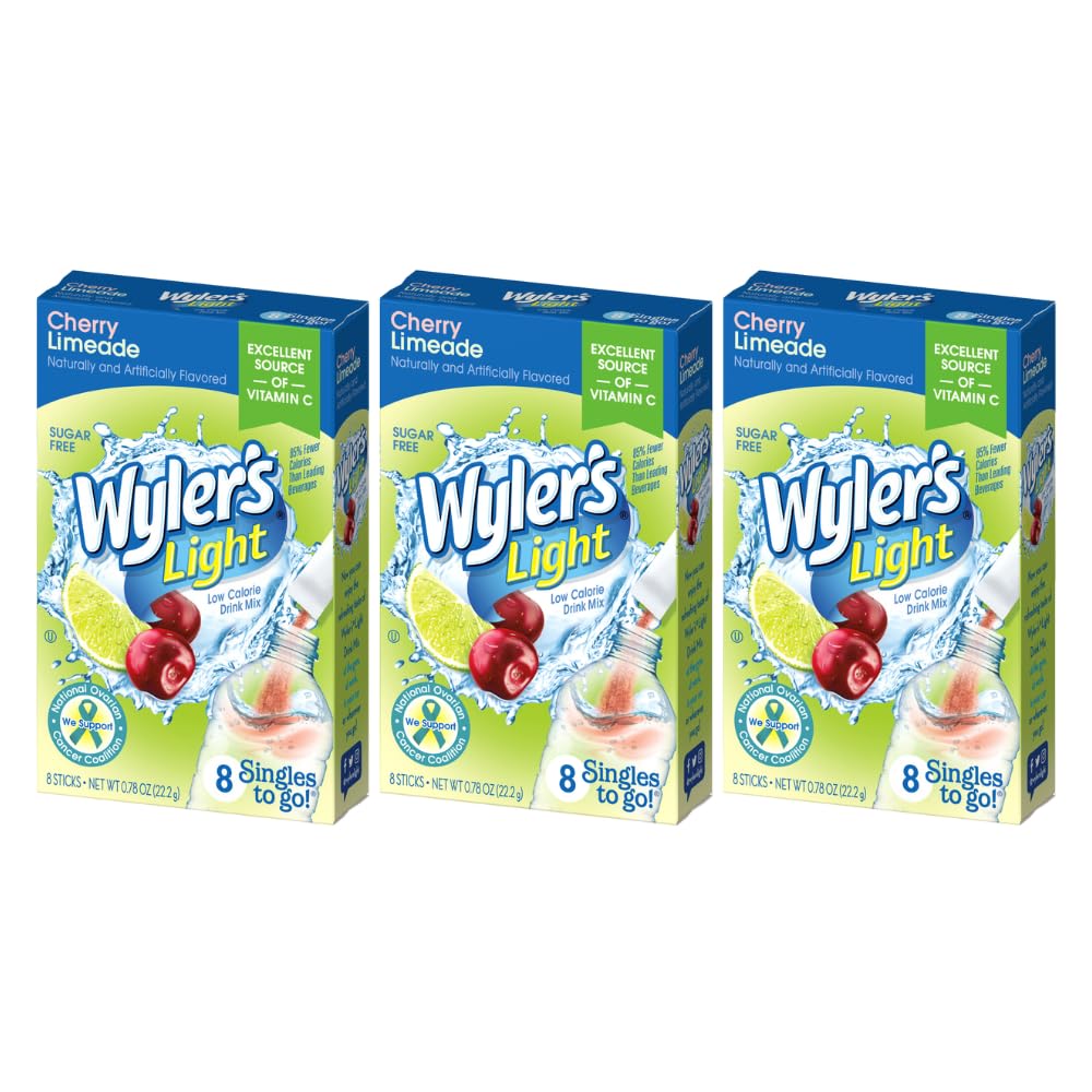 Wyler’s Light Singles To Go Drink Mix, Cherry Limeade, 8 Count (Pack of 3)