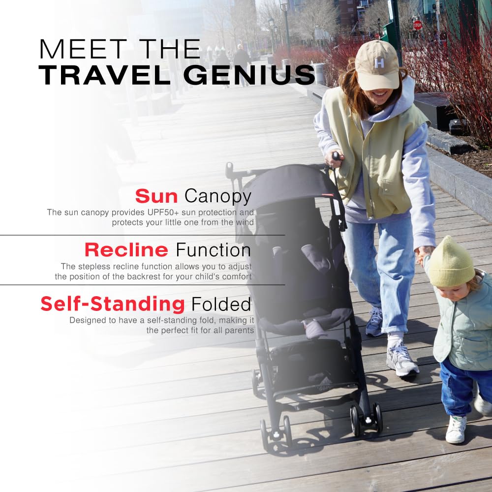 gb Pockit+ All-Terrain, Ultra Compact Lightweight Travel Stroller with Canopy and Reclining Seat in Velvet Black