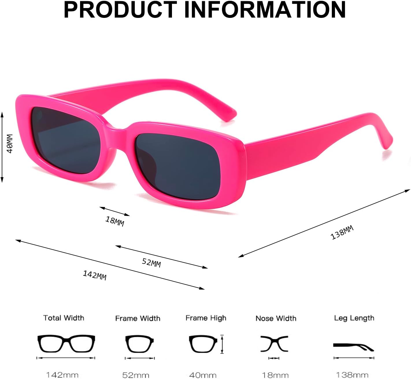 BUTABY Rectangle Sunglasses for Women Retro Driving Glasses 90’s Vintage Fashion Narrow Square Frame UV400 Protection