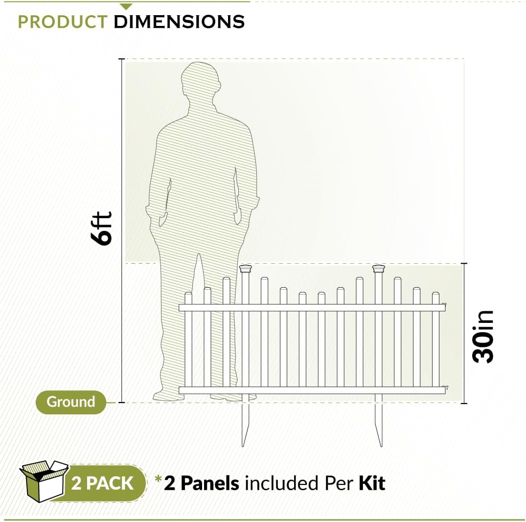 Zippity Madison Picket Fence Panels, White Vinyl DIY No Dig Kit | 2.5ftH x 2.3ftW, White, 2 Panels, Garden Border or Yard Enclosure, ZP19001