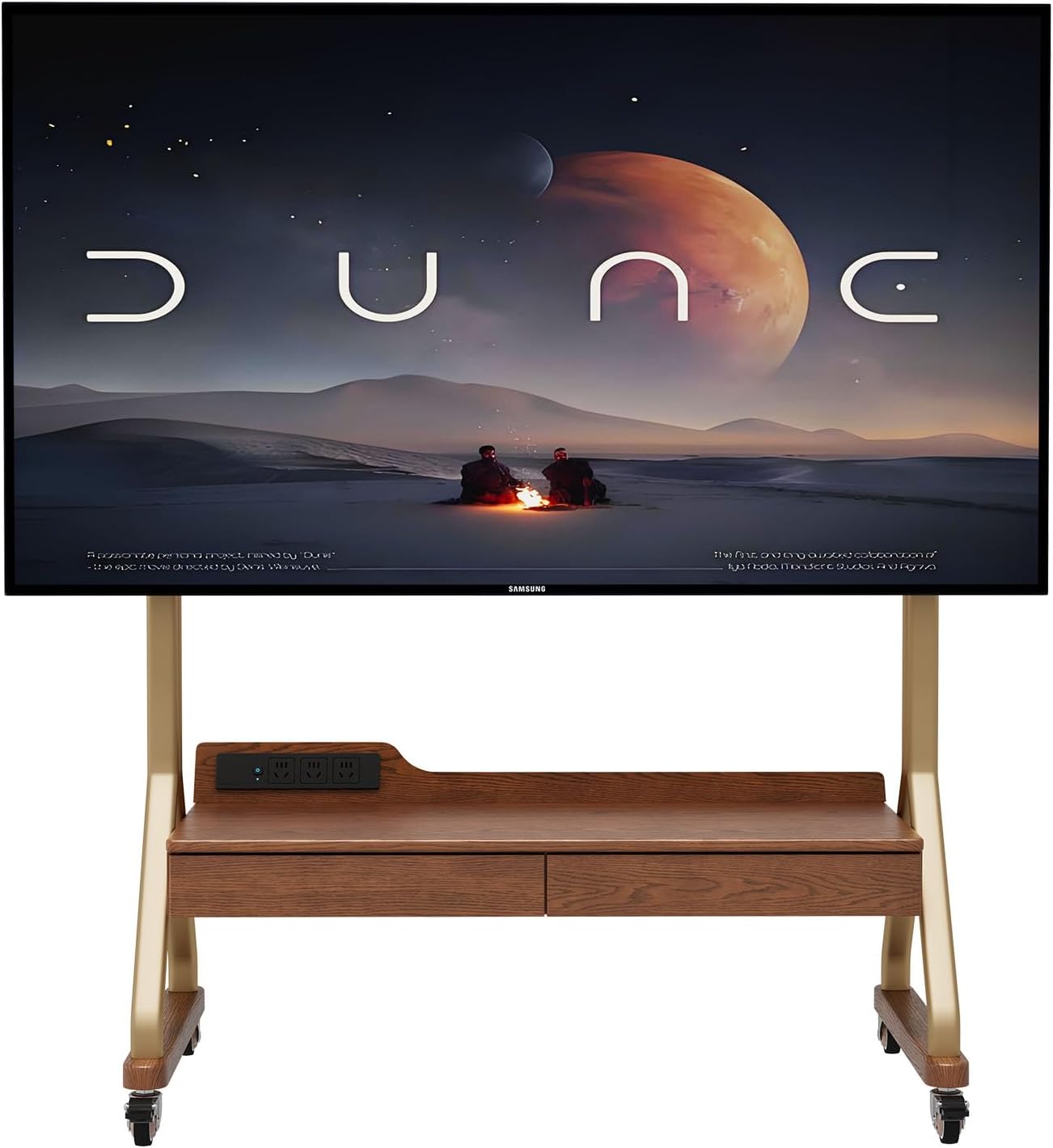 AnywaysWood TV Cart Rolling TV Stand with Wheels for Most 40-75" TVs up to 300lbs Height Adjustable, Tilting, Tall Heavy Duty TV Stand with 2 Drawers Power Strip, for Living Room