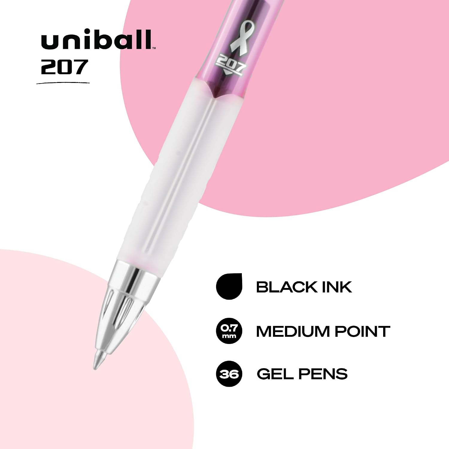 uniball™ 207 Gel Pens, Black Ink, 0.7mm Medium Point, Retractable, 12 Count | Smooth Writing, Fraud-Resistant, uni Super Ink™
