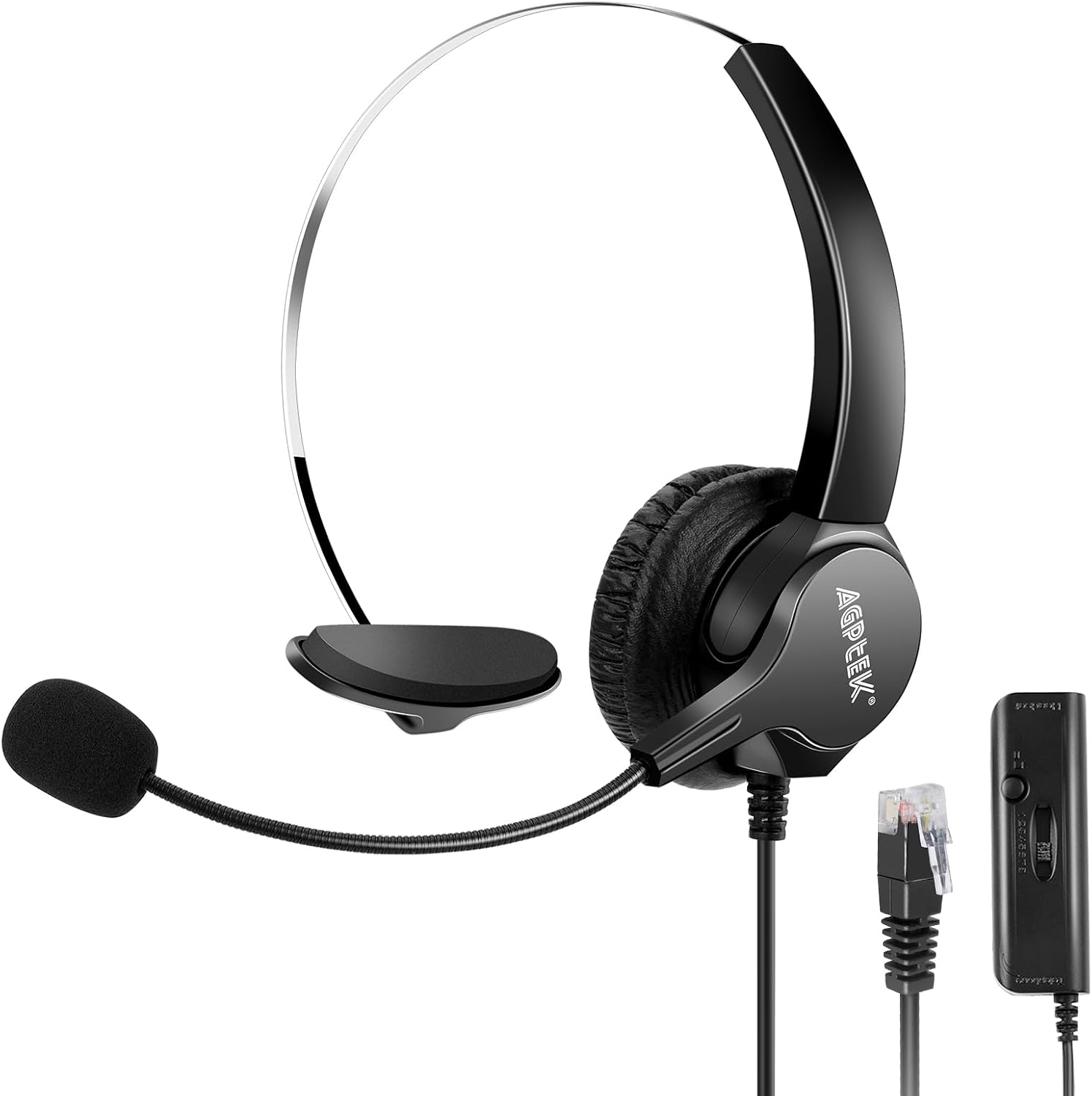 AGPTEK® Hands-Free Call Center Noise Cancelling Corded Headset | with Microphone, Monaural Headset Headphone for Desk Telephone, with 4-Pin RJ9 Crystal Head