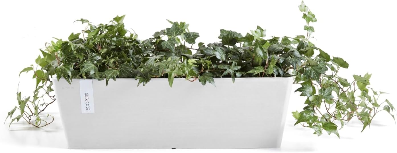 Ecopots Bruges Rectangular Flower Planter, Grey, 21.5" | Modern Style, Durable Recycled-Based Composite Construction, Weather and UV-Resistant, for Indoor/Outdoor Use