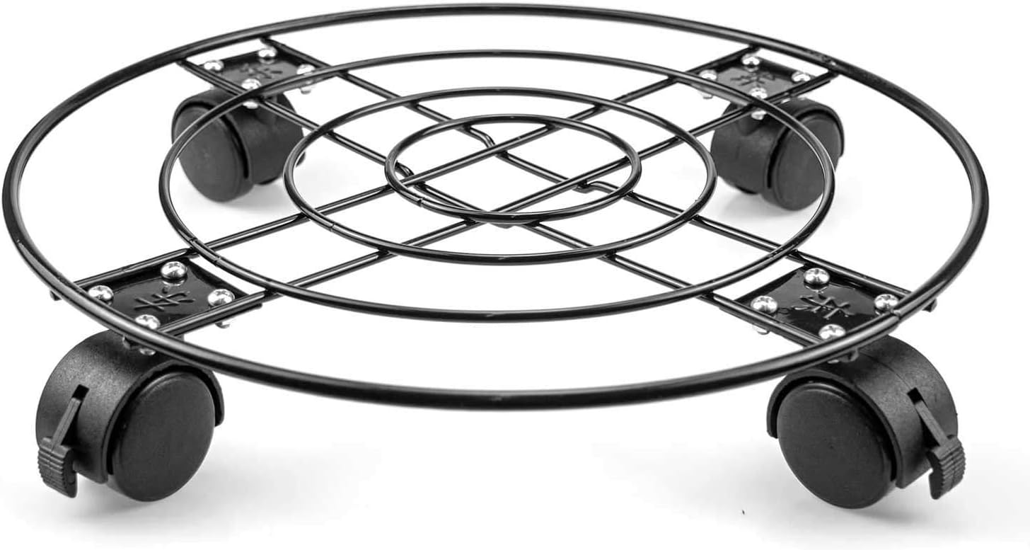 Fasmov 2 Pack 13 inches Plant Caddy, Heavy Duty Iron Potted Plant Stand with Lockable Caster Wheels, Outdoor Caddy Indoor Plant Dolly, Black
