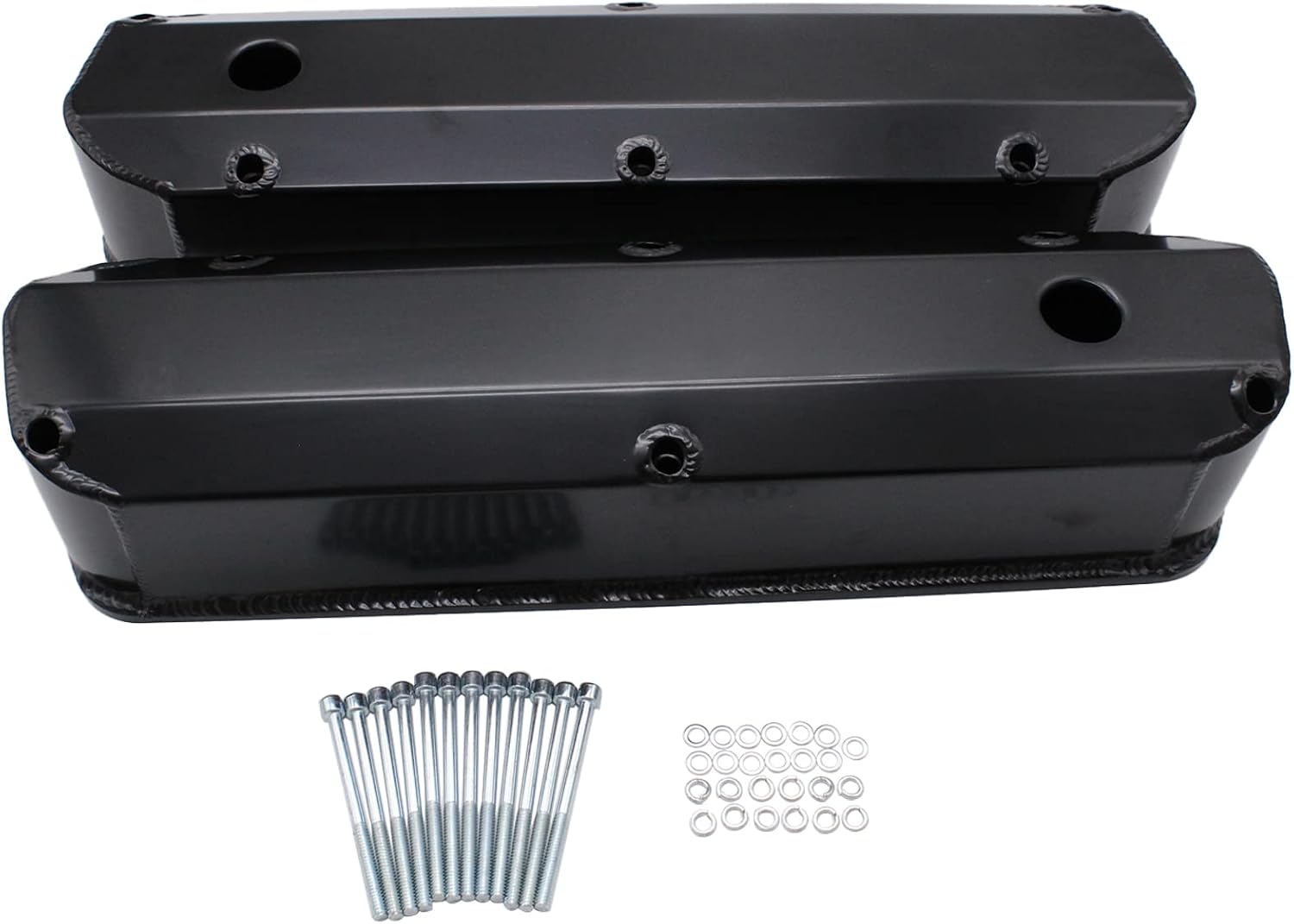 Black Fabricated Aluminum Tall Baffled Valve Covers Compatible for F-ord SBF V8 260 289 302 351W