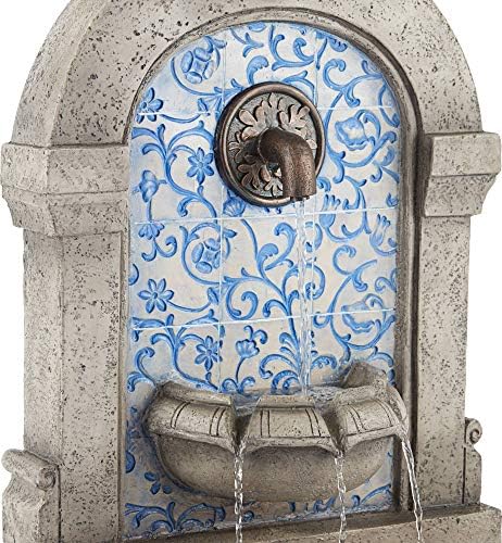 Manhasset 30 1/4" High Stone and Blue Outdoor Floor Large Fountain | Italian Decor Faux Standing Waterfall Tiered Cascading Water Feature for