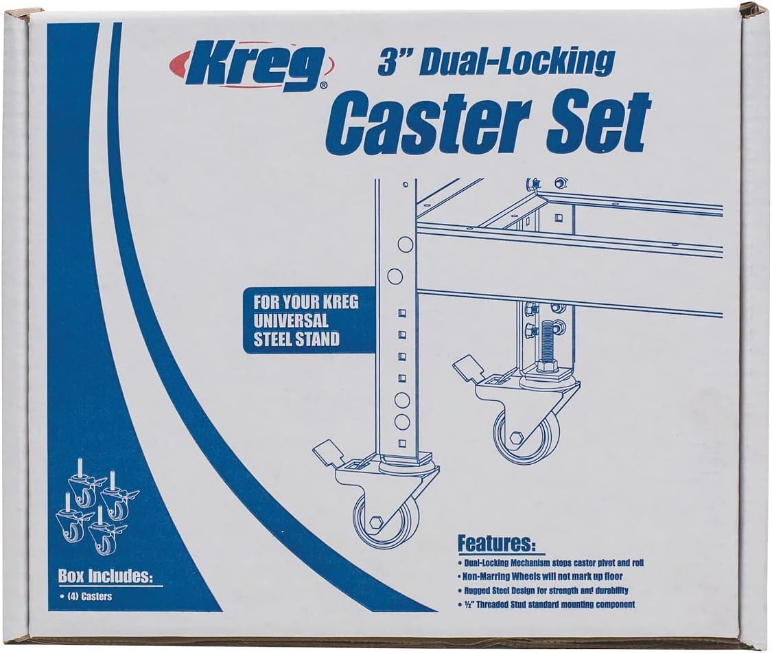 Kreg PRS3090 3-Inch Dual-Locking Caster Set, 4 Piece, Silver
