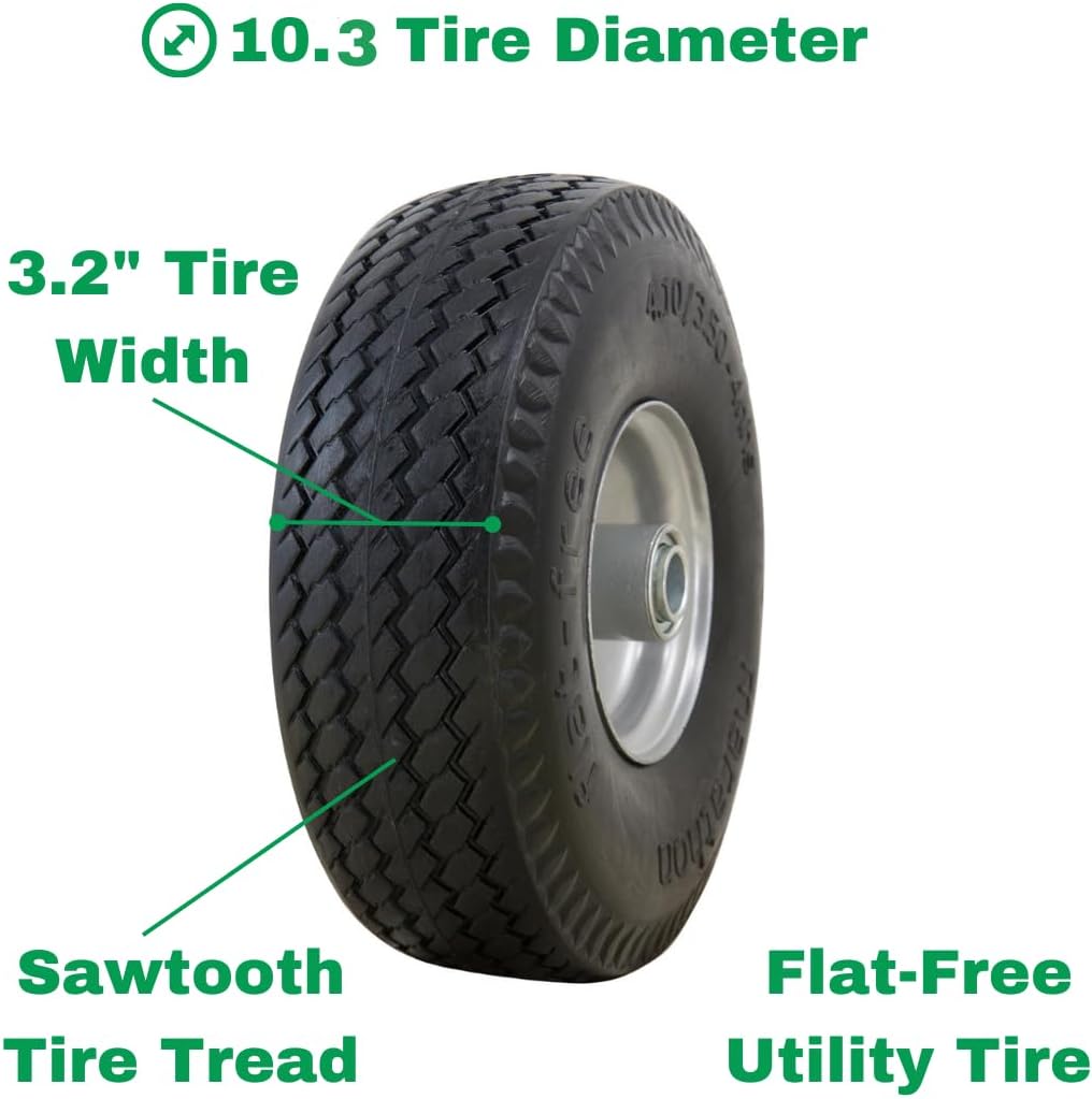 Marathon 4.10/3.50-4" Flat Free, All Purpose Utility Tire on Wheel, 3.5" Centered Hub, 3/4" Bearings