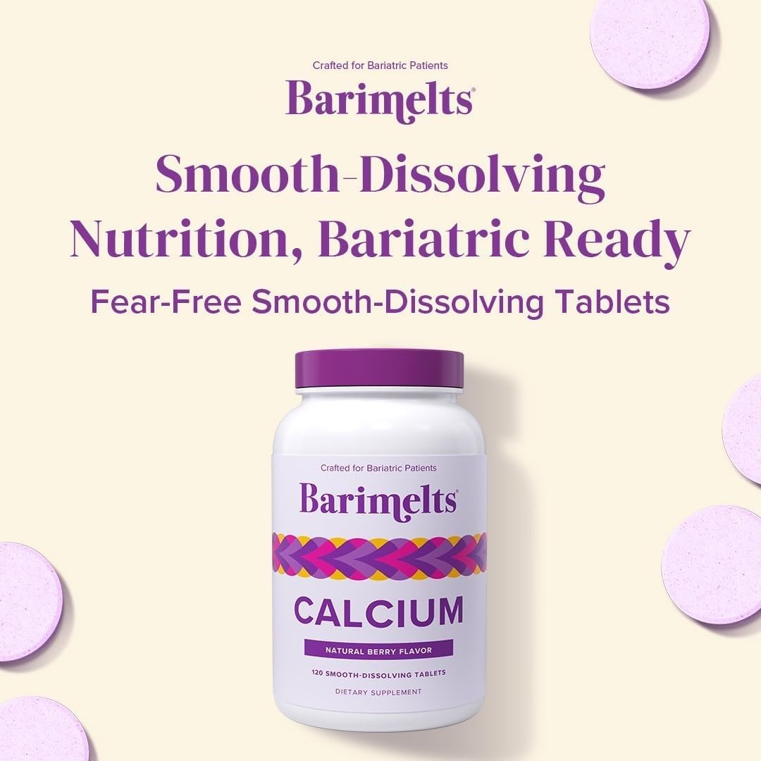 BariMelts Calcium Citrate with Vitamin D3 & Magnesium, 120 Smooth-Dissolving Tablets (1-Month Supply), Bariatric Calcium Supplements for Women, Natural Berry Flavor​