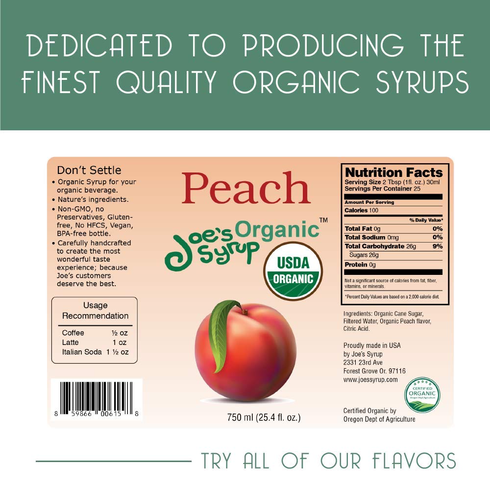 Joe’s Syrup Organic Flavored Syrup, Organic Strawberry, 750 ml | Vegan, gluten-free, Non-GMO, no HFCS; for cocktails & desserts