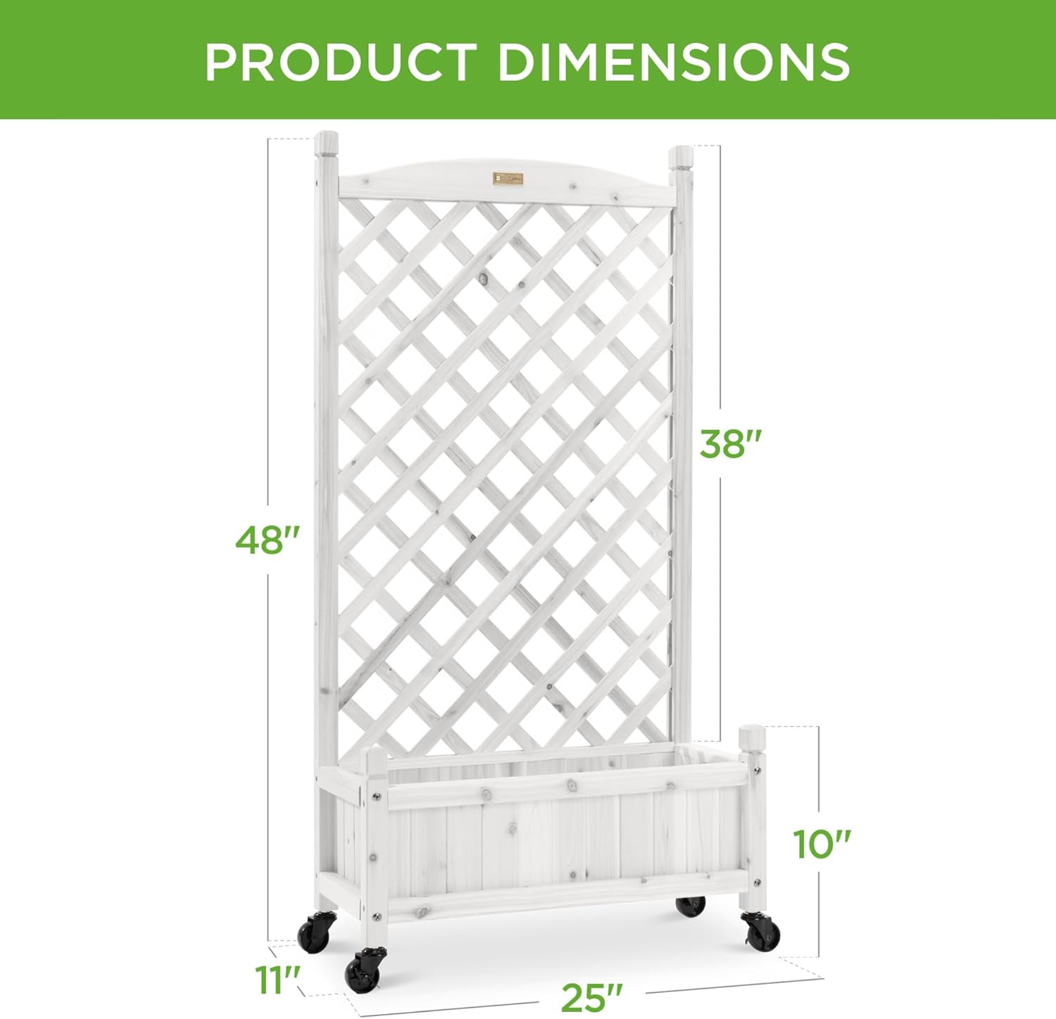 Best Choice Products Set of 2 48in Wood Planter Box & Diamond Lattice Trellis, Mobile Outdoor Raised Garden Bed for Climbing Plants w/Drainage Holes