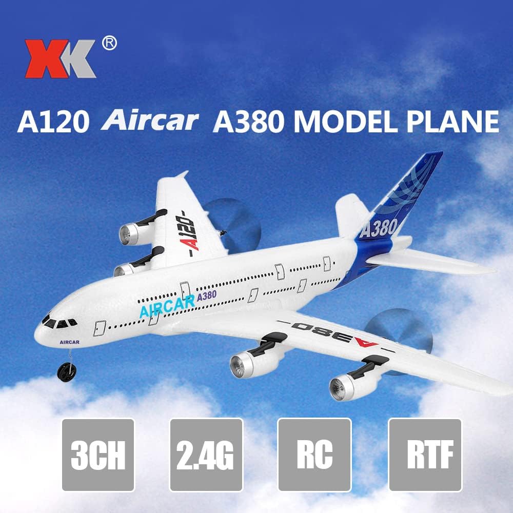 GoolRC RC Airplane, WLtoys XK A120 A380 Aircar Model Plane, 3CH 2.4G Remote Control Airplane, EPP Fixed-Wing RC Aircraft RTF Toy for Adults