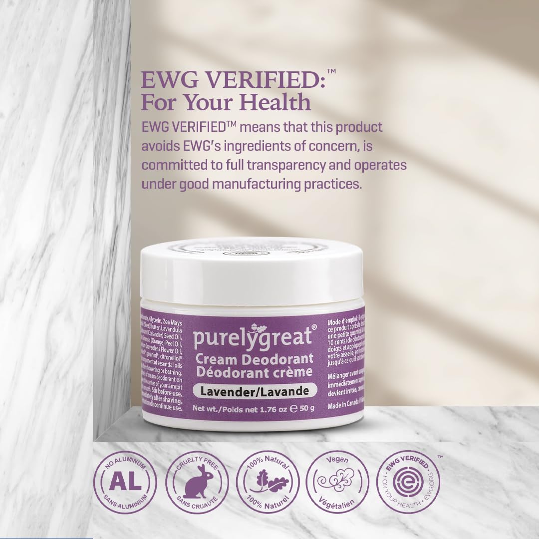 Purelygreat Natural Unscented Cream Deodorant for Women & Men | Aluminum Free Deodorant Women & Men | Vegan & Long Lasting Odor Control | Chemicals, Parabens, BPA & Cruelty Free | 1.76 oz