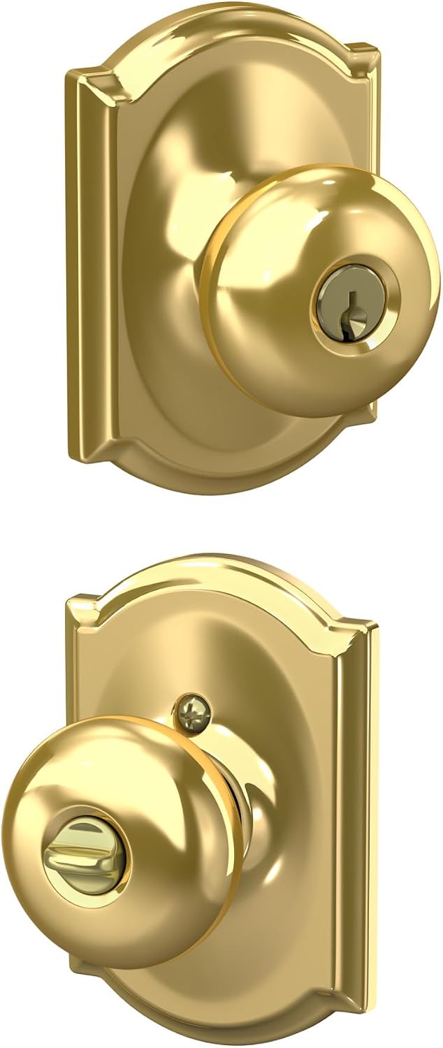 Schlage Plymouth Bed/Bath Privacy Door Knob with Lock, Satin Nickel | Interior bedroom or bathroom door knob with push button lock, Easy to install, Certified durability, Universal fit