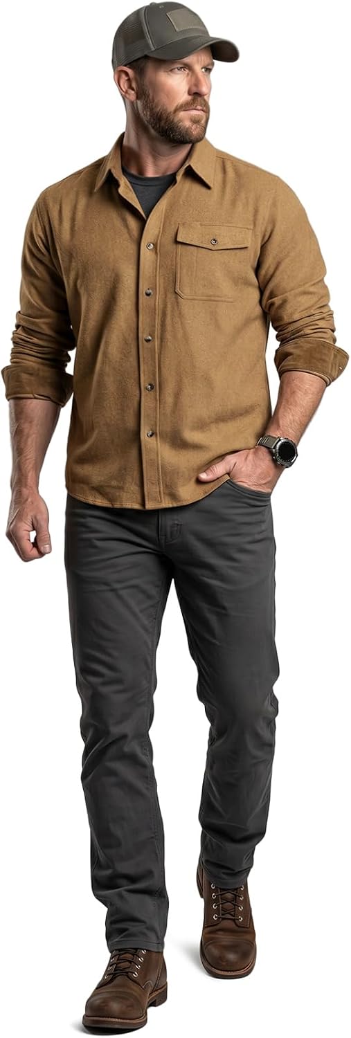 CQR Men's 100% All Cotton Button Down Flannel Shirts, Long Sleeve Brushed Warm Soft Casual Outdoor Plaid Shirt