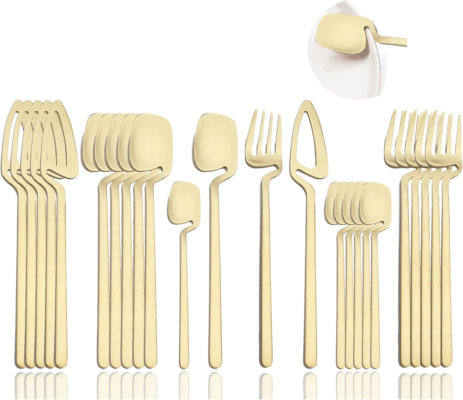 JASHII Silverware Set Satin Finish 24-Piece Stainless Steel Flatware Set Kitchen Utensil Set Service for 6 Tableware Cutlery Set Dishwasher Safe