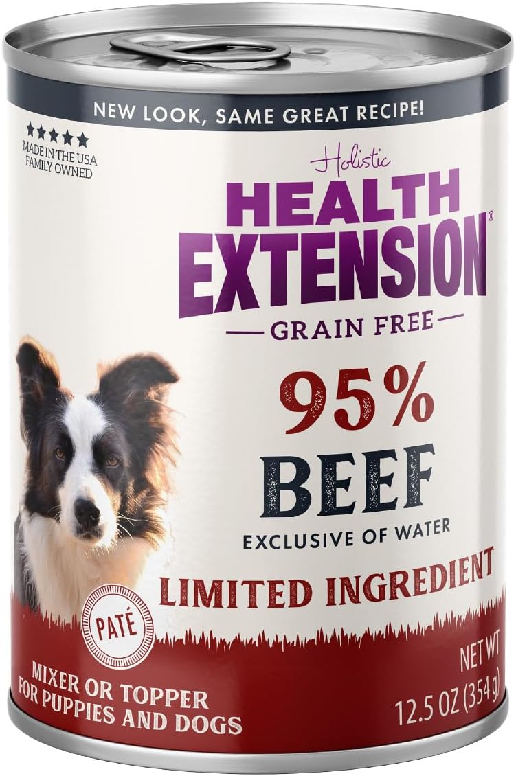 Health Extension 95% Beef Grain-Free Wet Dog Food, High Protein Recipe, Limited Ingredients, Picky Eaters, Ideal for Sensitive Stomachs 5.5 oz (Case of 24)