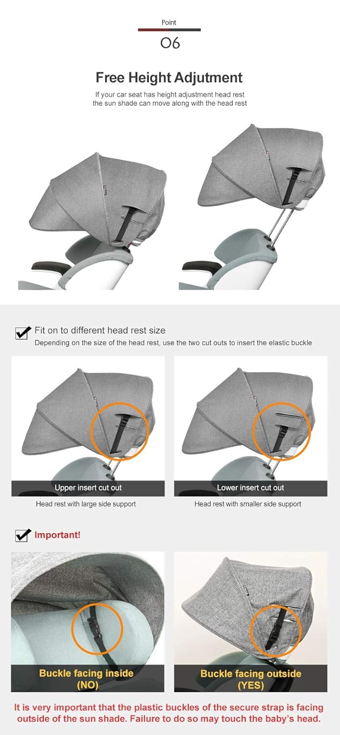 Manito Sun Shade Extender/Auxiliary Canopy for Car Seat (Black Grey)