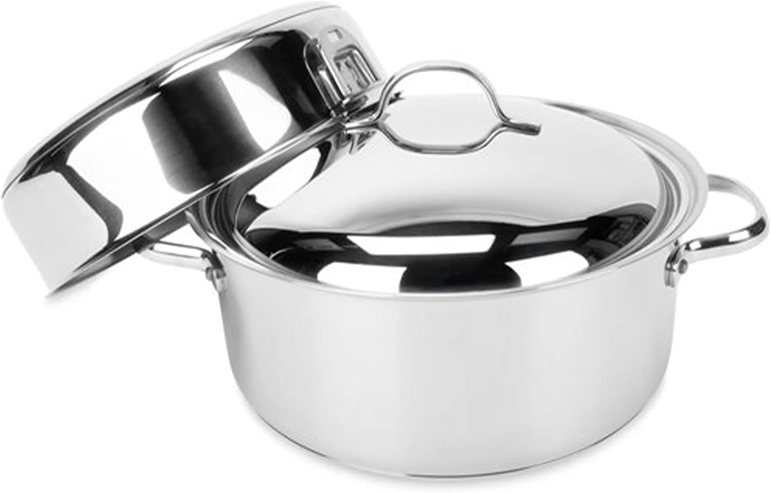 Camco 7 Piece Stainless Steel Cookware Nesting Pots and Pans Set w/Lids, Detachable Handles & Storage Strap for Camping, Tailgating, and RV