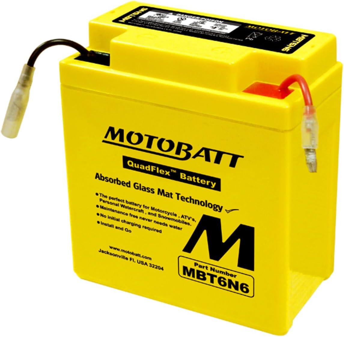 MotoBatt MBT6N6 (6V 6 Amp) AGM Motorcycle Battery | 6 Volt Sealed Lead Acid Battery Replacement for Motorcycles | Factory Activated Maintenance Free