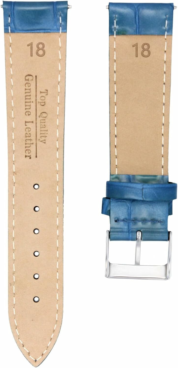 Ewatchparts 19mm Light Blue Italian Leather Replacement Watch Strap Silver Buckle Compatible With Invicta Russian Diver