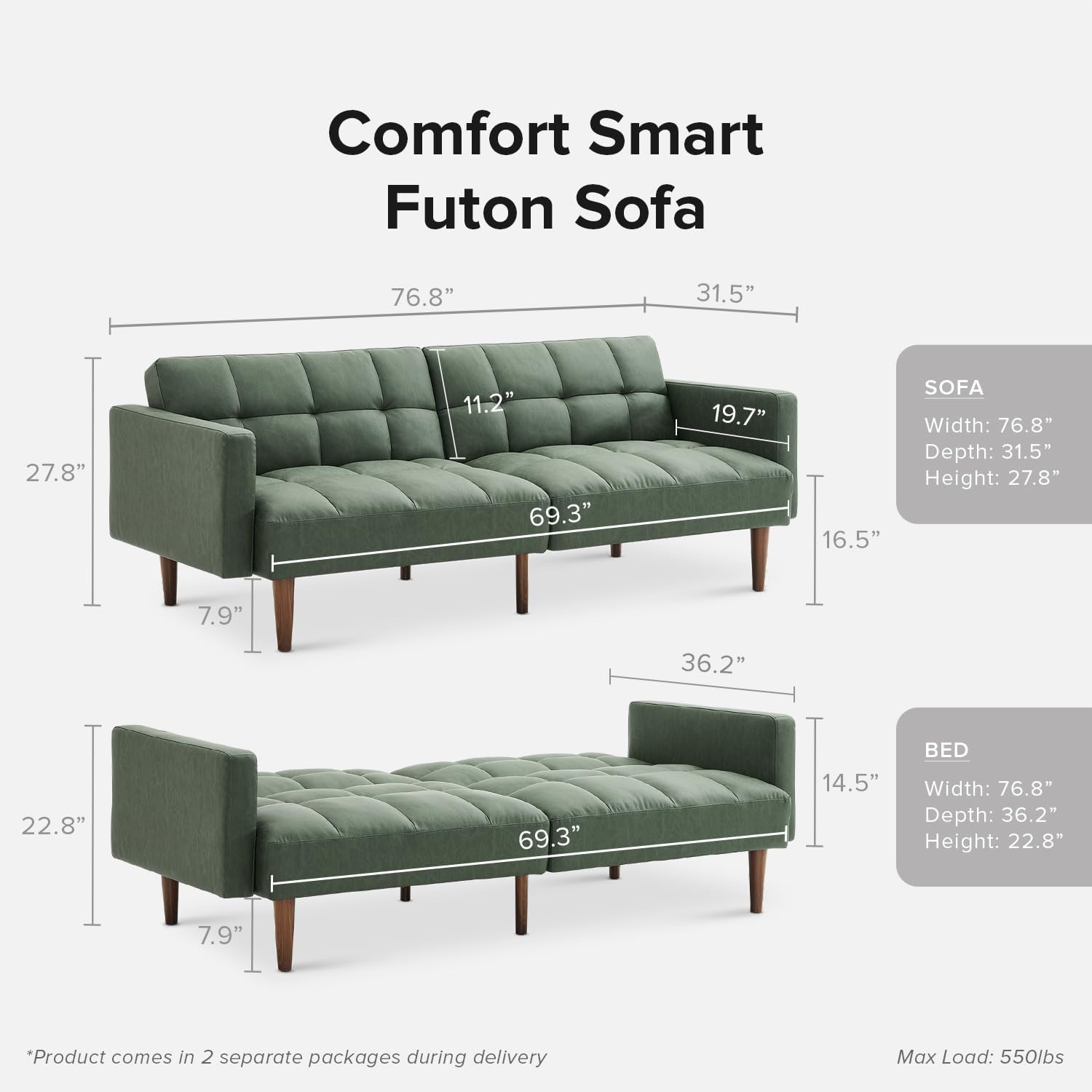 mopio 76.4" Futon Sofa Bed Chevron Styled, Sleeper Couch (Old Rosa Velvet)