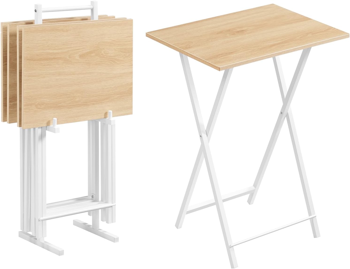 HOOBRO Folding TV Tray Tables, Set of 4 TV Trays with Storage Rack, Industrial Side Table for Eating at Couch, Foldable Snack Table for Small Space