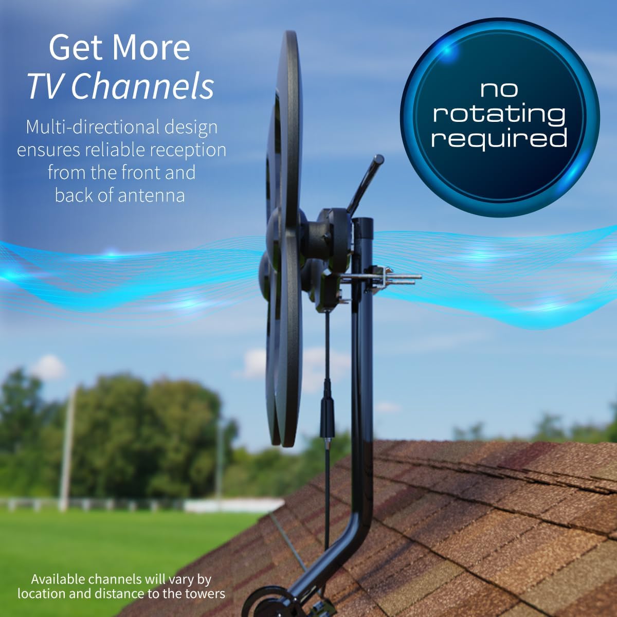 Antennas Direct ClearStream 4V Indoor Outdoor TV Antenna, UHF VHF, Multi-Directional, 70+ Mile Range, 4K 8K UHD, NEXTGEN TV – w/ 20-inch Mast (Black)