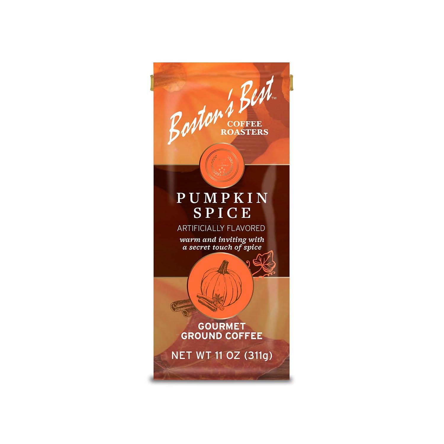 Boston’s Best Coffee - Fall-Inspired Pumpkin Spice Medium Roast Gourmet Delicious Flavored Coffee, Premium Ground - 11 oz. / 311 g Bag