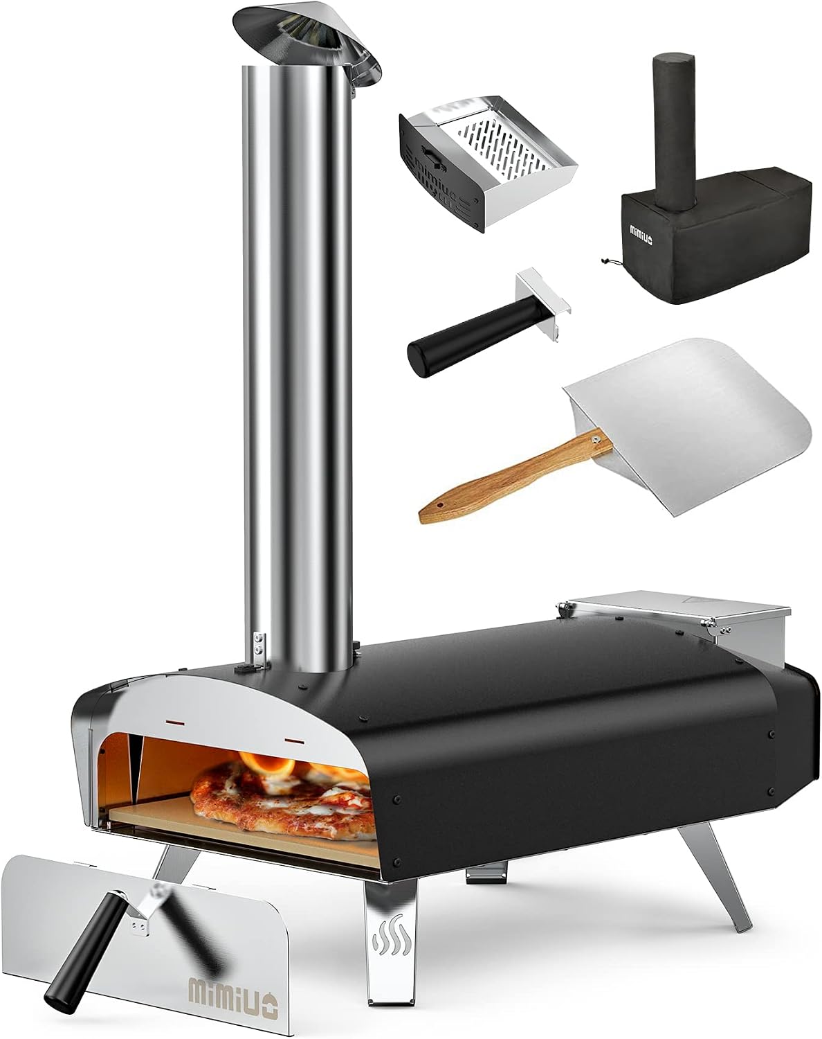 Mimiuo Auto-Rotating Wood Pellet Pizza Oven Outdoor 40Lbs, 60S Bake w/Stone
