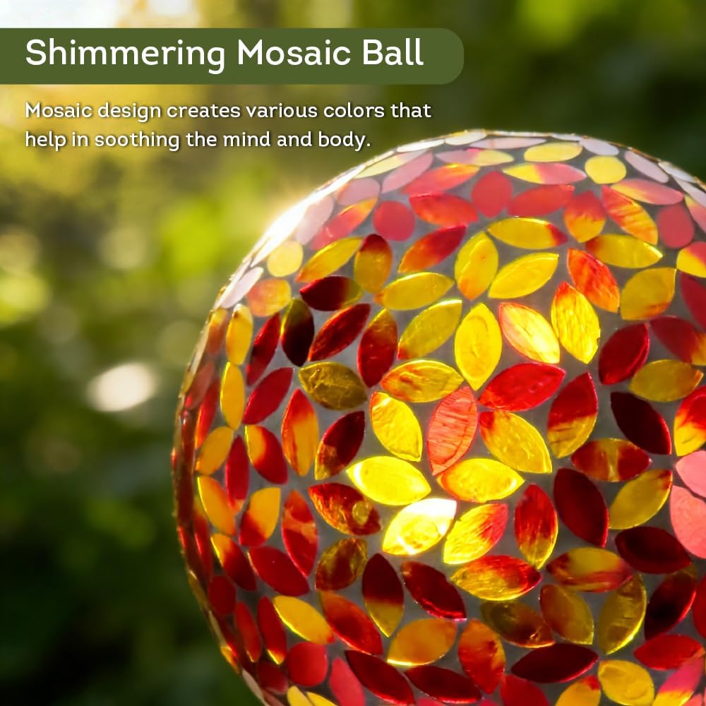 Lily's Home Colorful Mosaic Glass Gazing Ball, Designed with a Stunning Holographic Petal Mosaic Pattern to Bring Color and Reflection to Any Home and Garden, Red and Gold (10" Diameter)