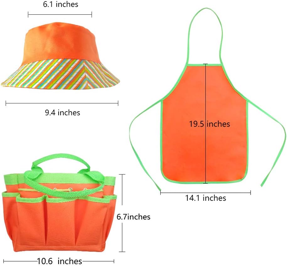 Kids Garden Tools Set with Sun Hat,Gloves,Apron,Storage Bag,Watering can,2pcs of Pots and 3pcs of Tools for Realing Gardening or Sand Outdoor Play