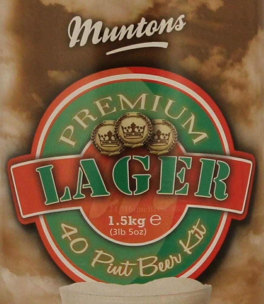 Muntons Beer Making Kit - Lager Premium Premium Range Kit - Includes Beer Making Ingredients - Home Brewing Kit Makes 66 Bottles of Beer (23 Liters