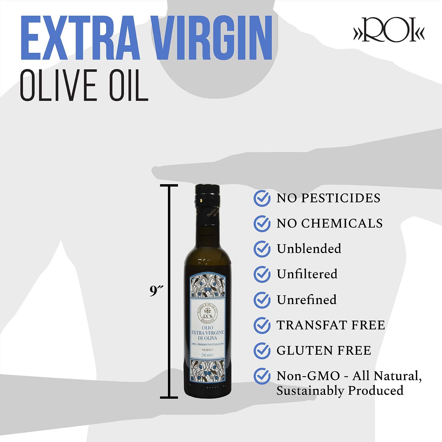 ROI Premium Ligurian Italian Extra Virgin Olive Oil First Cold Pressed - Gourmet Mosto Olive Oil Imported from Italy, High in Polyphenols, 17 fl oz (500 ml)
