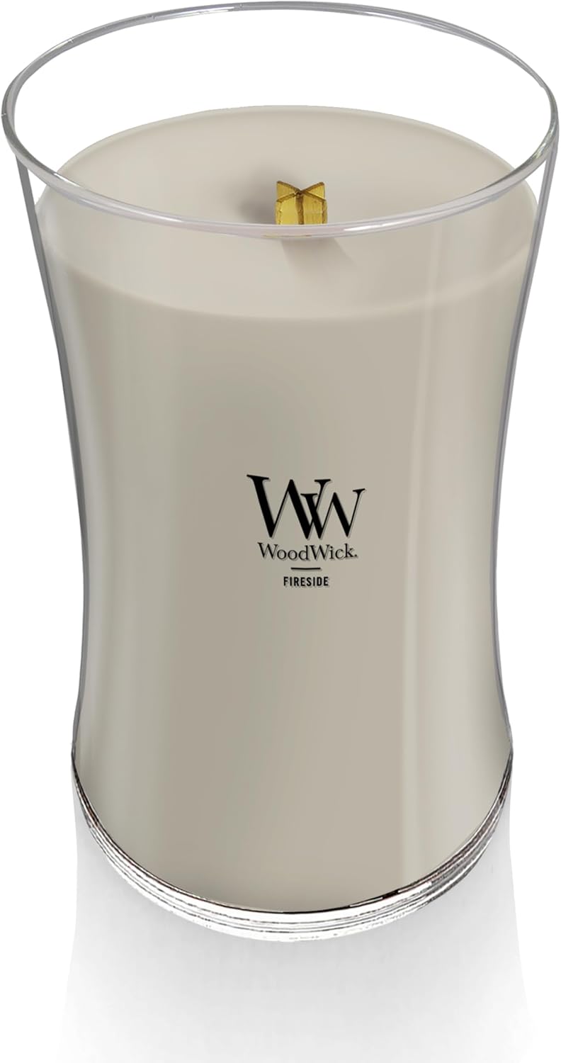 WoodWick Fireside Holiday Candle Gifts for Women and Men, 9.7 oz Medium Hourglass Candle with Crackling Wick