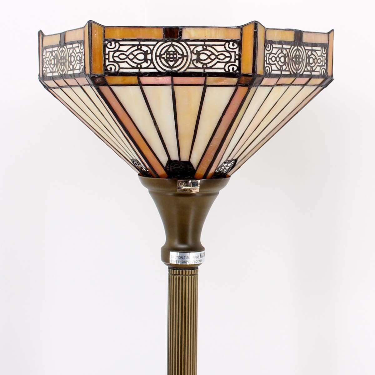 WERFACTORY Tiffany Floor Lamp Yellow Hexagon Stained Glass Mission Light | 12X12X71 Inches Torchiere Standing Corner Torch Uplight Decor Bedroom