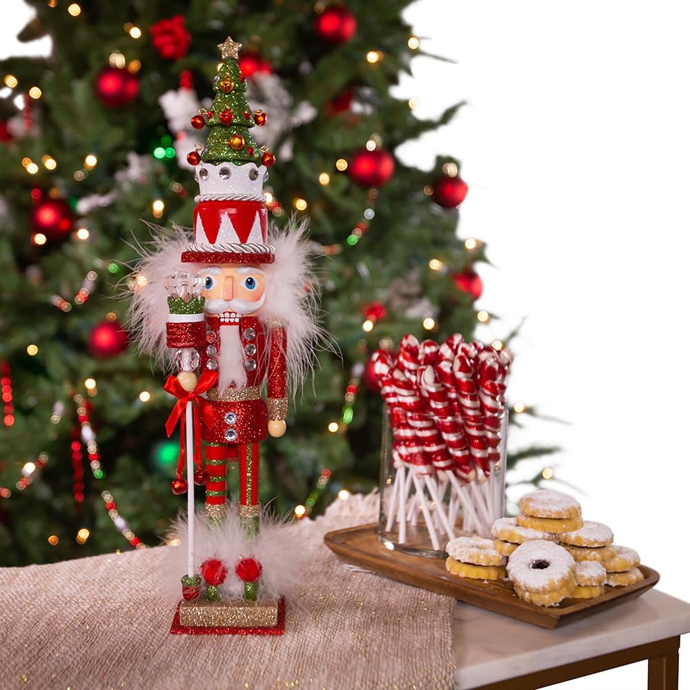 Kurt Adler Hollywood Tree Hat Nutracker, 15-Inch, Red and Green | Free-Standing Collectible Wooden Holiday Decoration