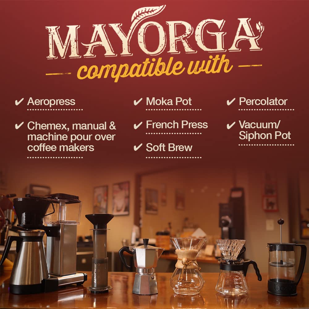 Mayorga Organic Coffee 12oz Cafe Cubano Roast - Dark Roast Whole Bean Coffee Specialty Grade, 100% Arabica, Slow Roasted, Bold and Smooth Flavor with Low Acidity - USDA Organic, Non-GMO, Kosher,