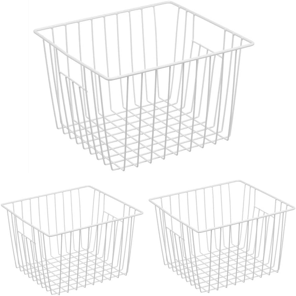 Freezer Organizer Bin, Kitchen Metal Wire Storage Basket, Pantry Cupboard Household Container Divider with Handles, Bathroom, Closet, Bedroom, Office