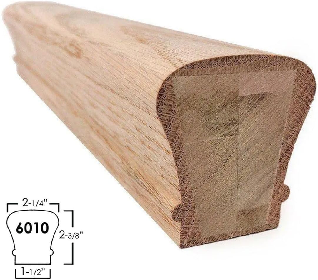 Red Oak 6010-8E 2-1/4 inch Width x 2-3/8 inch Tall Traditional Style Straight Wood Handrail for Stair Remodeling 8 feet Long