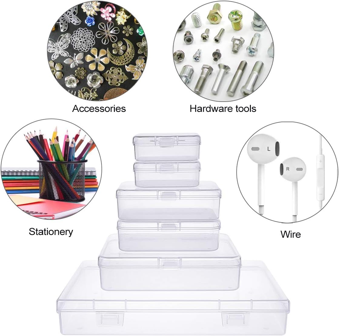 24 Pieces Mixed Sizes Rectangular Empty Mini Clear Plastic Organizer Box