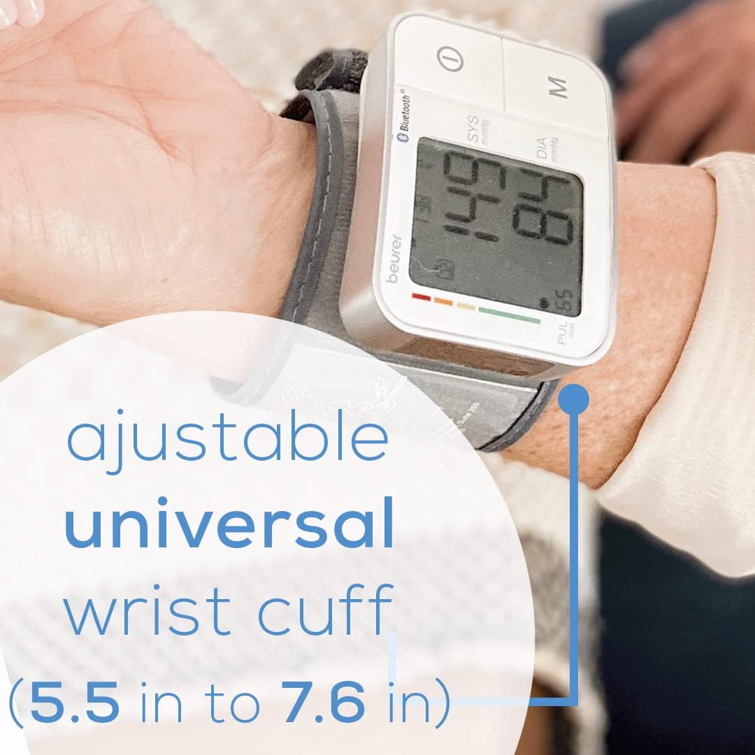 Beurer Bluetooth Smart, Wireless & Automatic Wrist Blood Pressure Monitor with Large LCD Display, Irregular Heartbeat Detection, Multi-Users