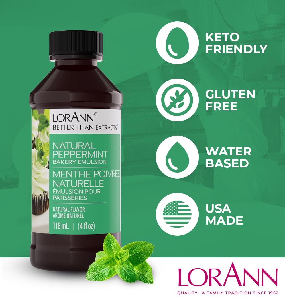 LorAnn Oils Peppermint Bakery Emulsion: True Essence, Ideal for Boosting Fruit Tones in Cakes, Cookies & Desserts, Gluten-Free, Keto-Friendly, Extract Substitute Essential for Your Kitchen, 16 Oz